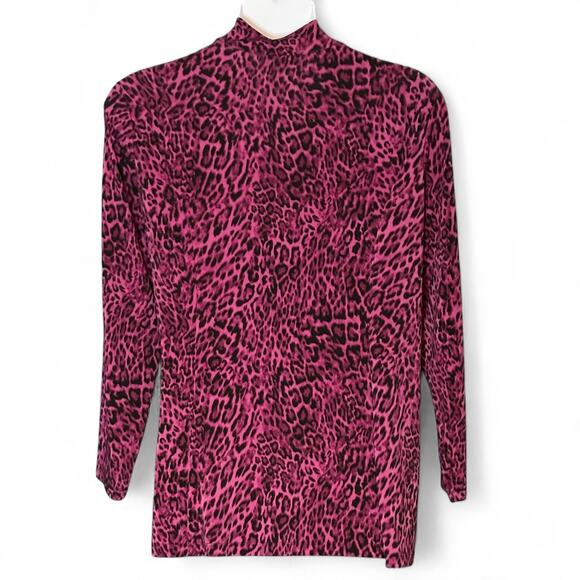 Susan Graver Liquid Knit Tunic Top 2X Berry Purple Black Animal Print Mock Neck - Picture 7 of 8